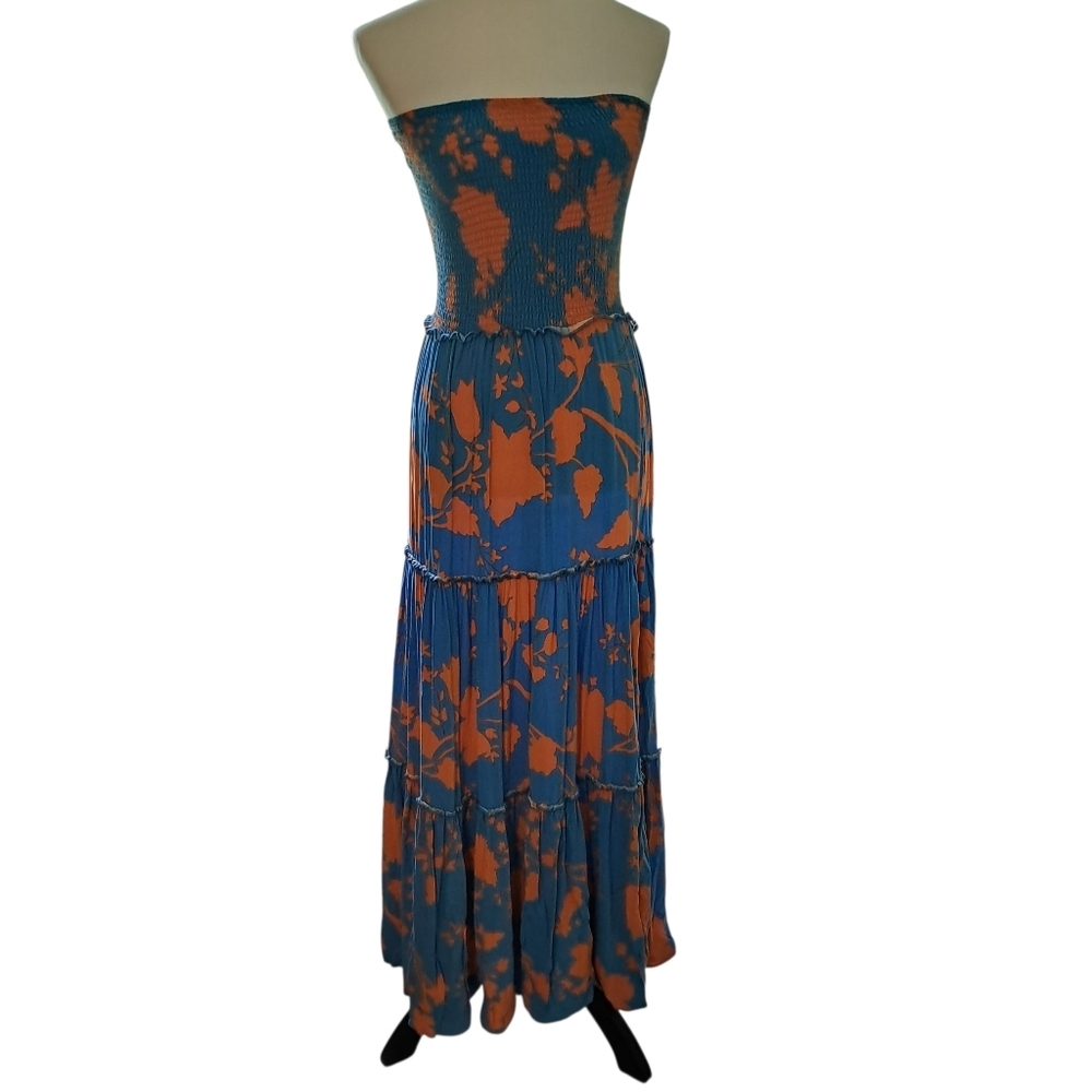 Anthropologie Abel the Label Strapless Maxi Dress – Blue & Orange Floral – Boho